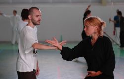 Push hands at a wushu training camp in the Czech Republic