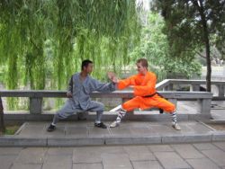 Two shaolin kung fu students sparring